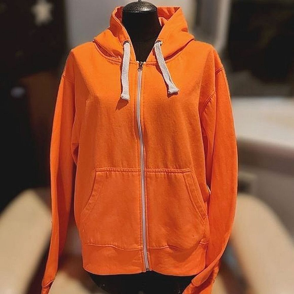 Vtg 80s fluorescent orange zip up hoodie